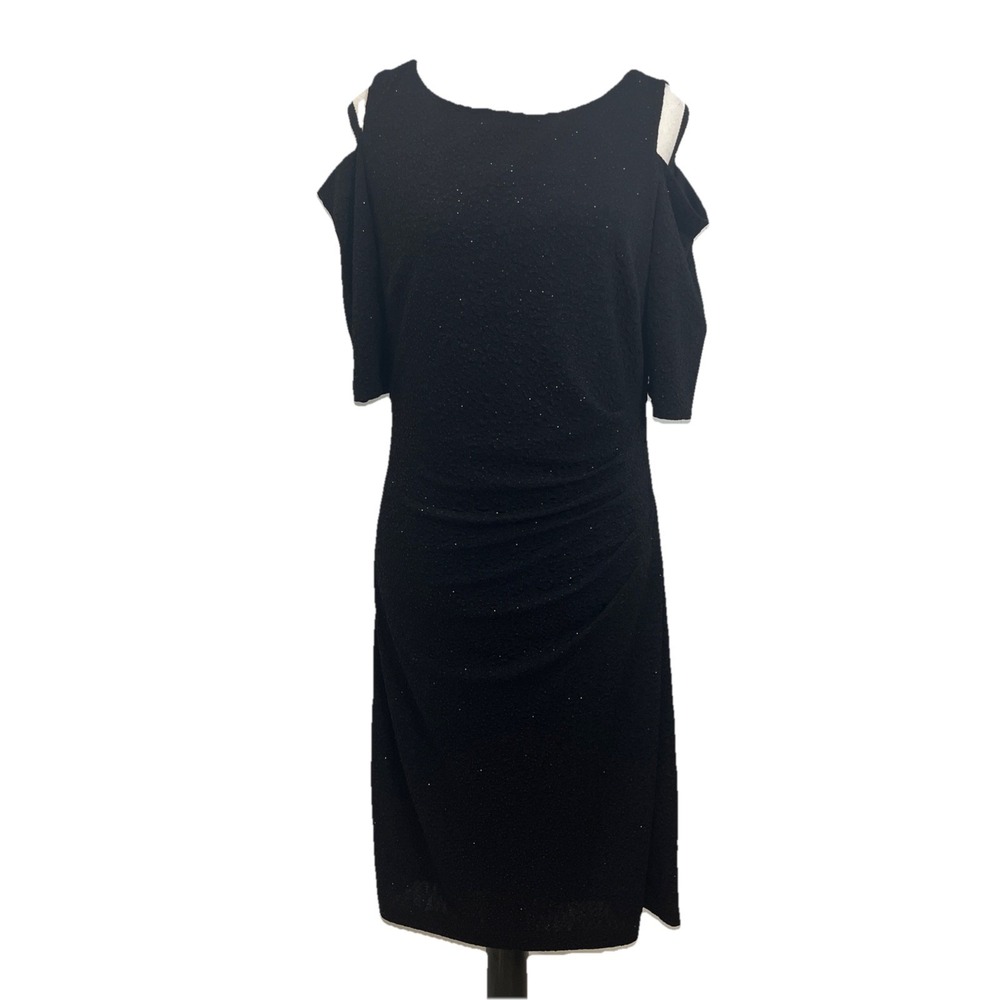 Scarlett Black Glitter Cold Shoulder Sheath Dress‎ Womens 12 Ruched